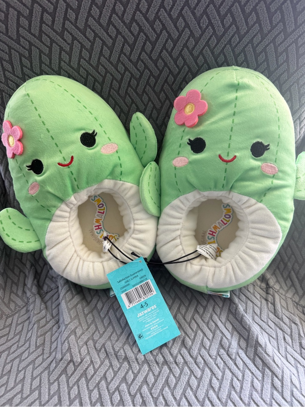 Squishmallows Kids Cactus Slippers Green with Pink Flower